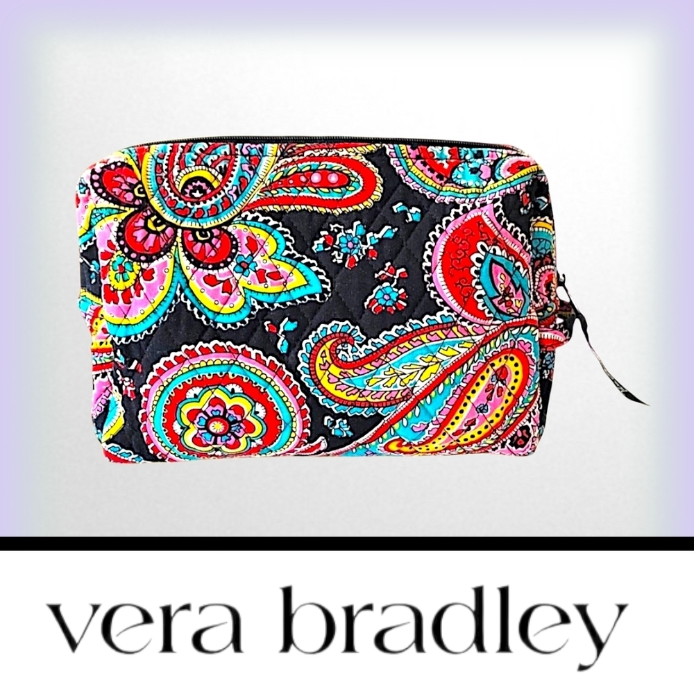 Vera Bradley Cometic Bag Quilted Black and Multicolor Paisley